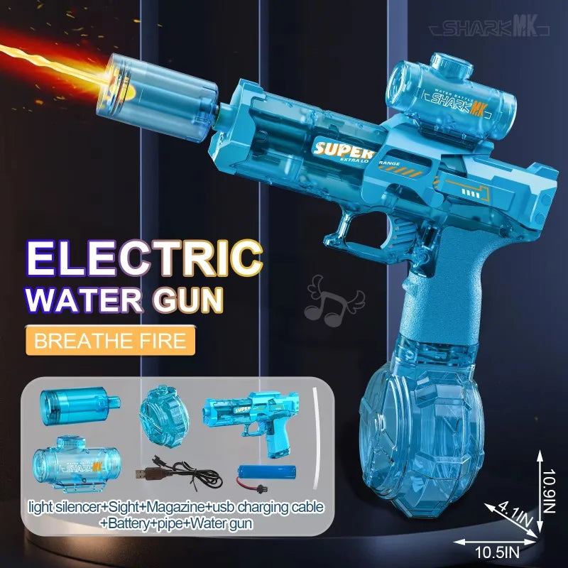 Pistola Eléctrica de Agua con Efecto de Llama y Recarga USB.