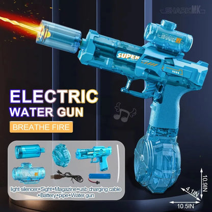 Pistola Eléctrica de Agua con Efecto de Llama y Recarga USB.