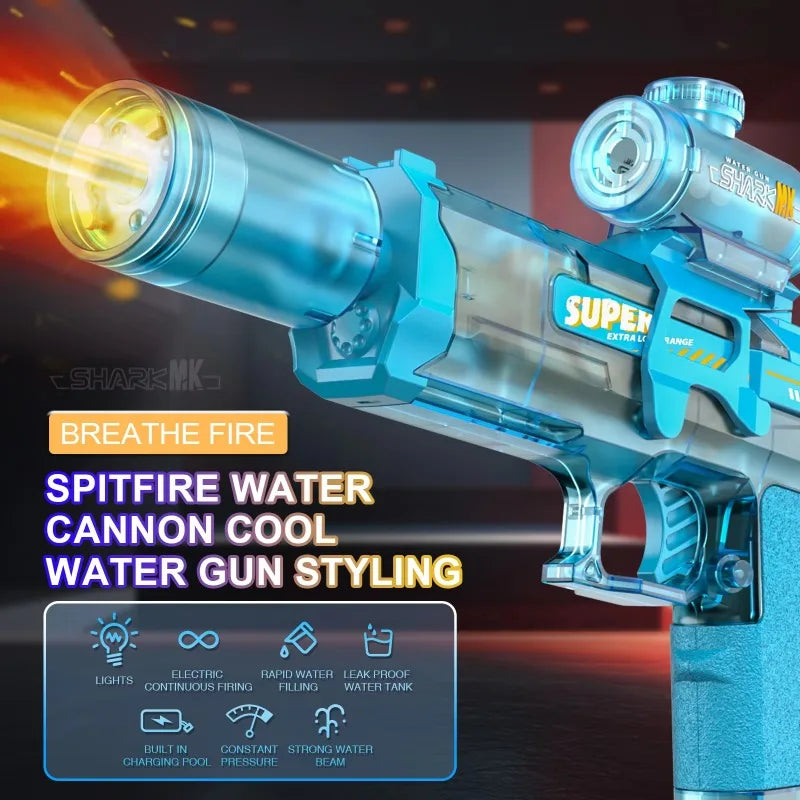 Pistola Eléctrica de Agua con Efecto de Llama y Recarga USB.