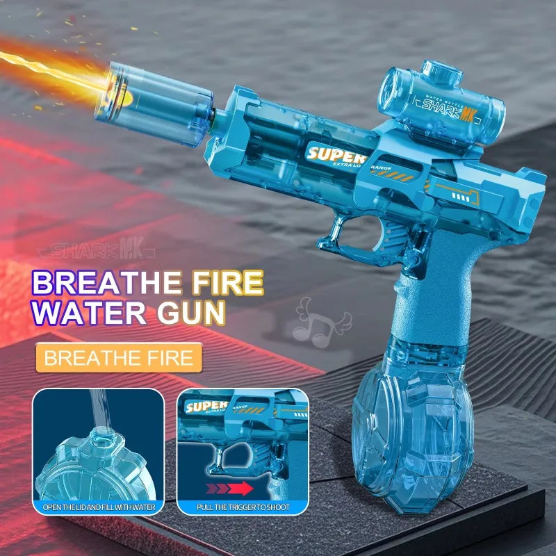 Pistola Eléctrica de Agua con Efecto de Llama y Recarga USB.